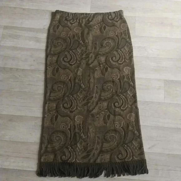 LENNIE for Nina Leonard Fringe Blanket Skirt Black and Brown Size S - Picture 1 of 7